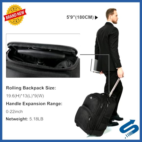 Wheeled Laptop Backpack Travel Business Carry On Trolley Suitcase Minimal - Picture 5 of 6